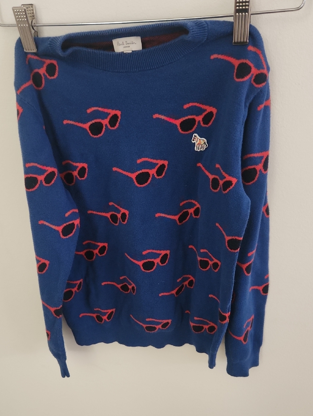 Paul Smith Junior Blue Crewneck Sunglasses-Print Sweater Size 6